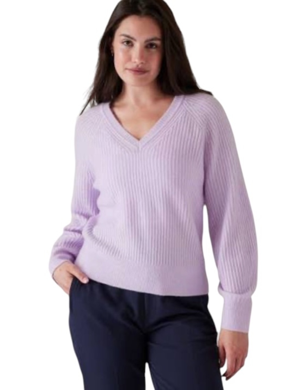 Athleta Women’s Purple Layover Merino Wool V-Neck Sweater Size Small